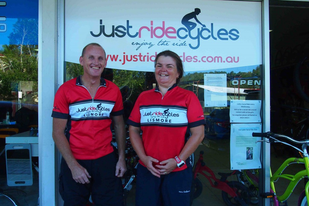 Honorary 'Cycling Sister' Jason, and 'there's no such word as can't' Rachel from Just Ride Cycles in Lismore