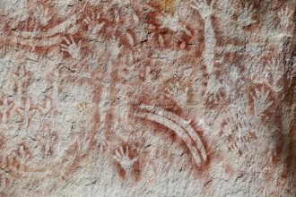 Reaching out through time - Aboriginal rock paintings in Carnarvon Gorge.  Photograph:  Candida Baker