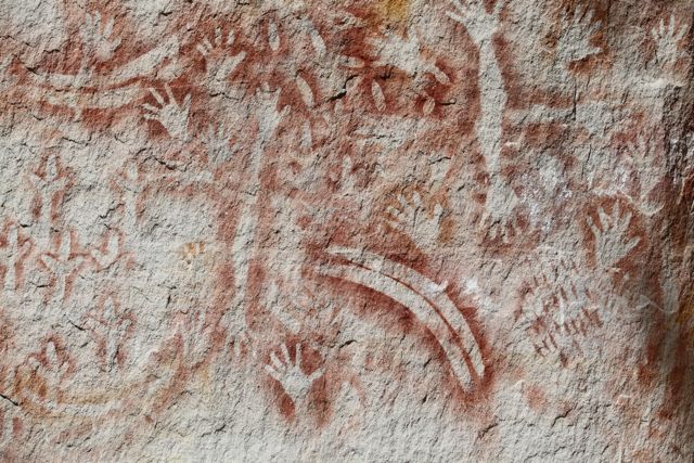 Reaching out through time - Aboriginal rock paintings in Carnarvon Gorge.  Photograph:  Candida Baker