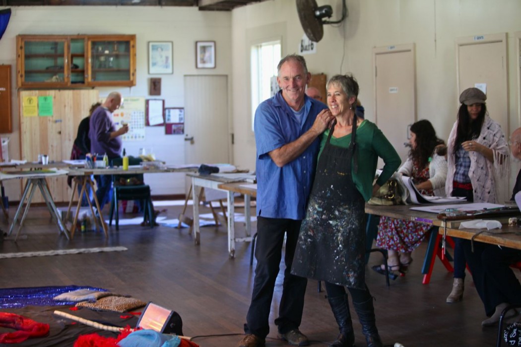 Ron Curran with his partner Liz Friend at one of their Byron Bay Dynamic Drawing classes.