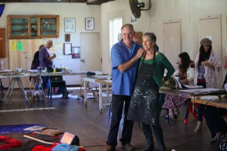 Ron Curran with his partner Liz Friend at one of their Byron Bay Dynamic Drawing classes.