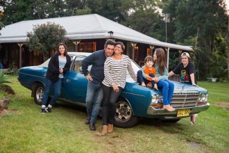 Helene and Johnny Thompson with their family at their Eureka property. Photo: Matthias Engesser/Narrative Post)