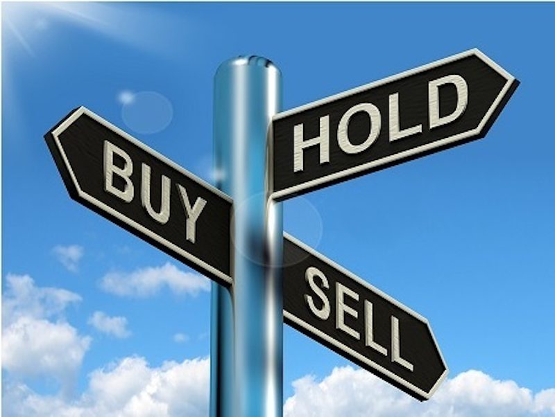 Buy Hold And Sell Signpost Representing Stocks Strategy