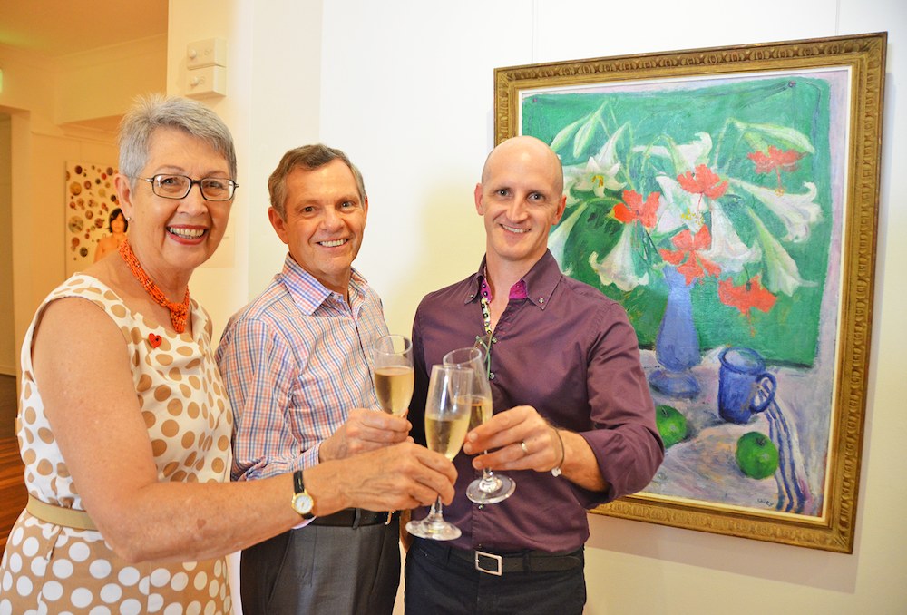 Lismore mayor Jenny Dowell, Executor of Margaret Olley's estate Philip Bacon, and Brett Adlington, director of the Lismore Regional Gallery.
