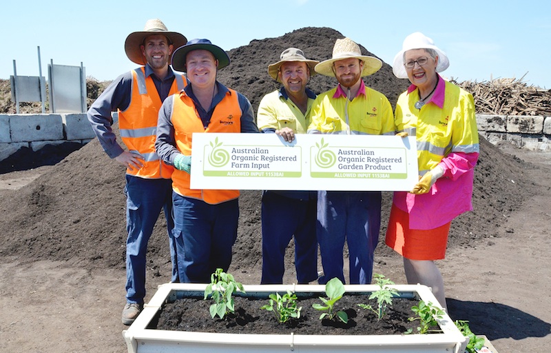 Mayor Jenny Dowell launching the organic certification of kerbside food and garden waste with members of the waste team in November 2014.