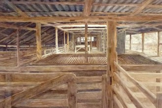 Christine Porter:  'Woolroom' 2016; watercolour, 74cmx54cm