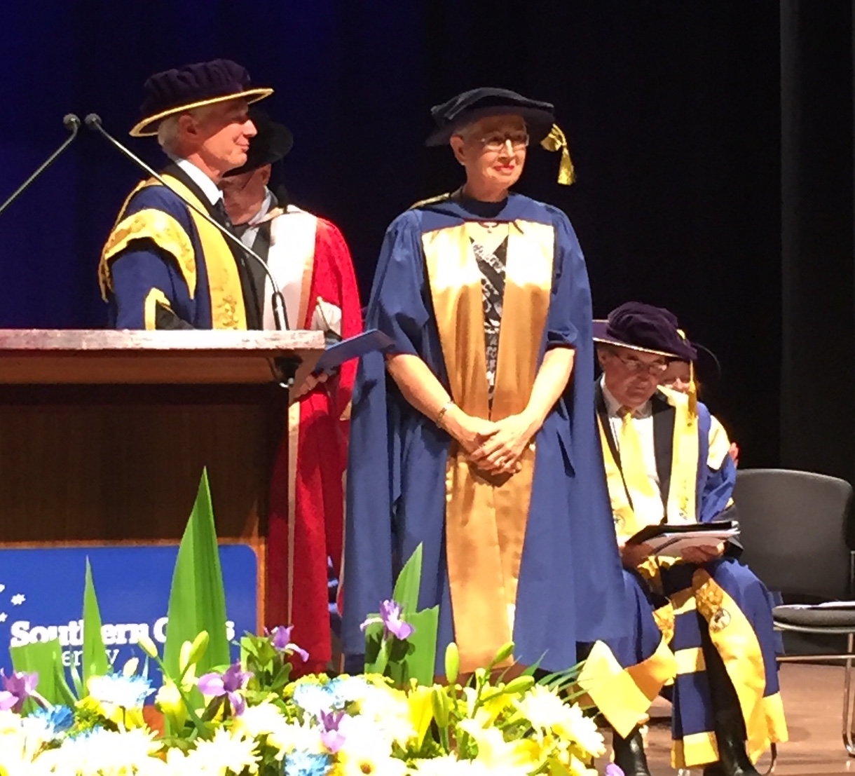 Accepting an Honorary Doctorate at Southern Cross University.